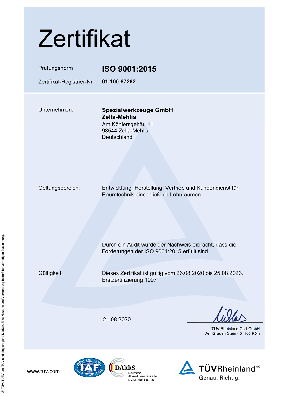 Certificate ISO 9001:2015 / -2023